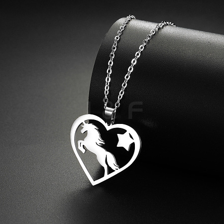 304 Stainless Steel Heart with Horse Pendant Necklaces FS-WG9C853-01-1