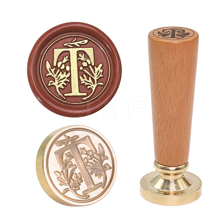 European Style Round Golden Tone Brass Letter Wax Seal Stamps PW-WG011B8-22-1