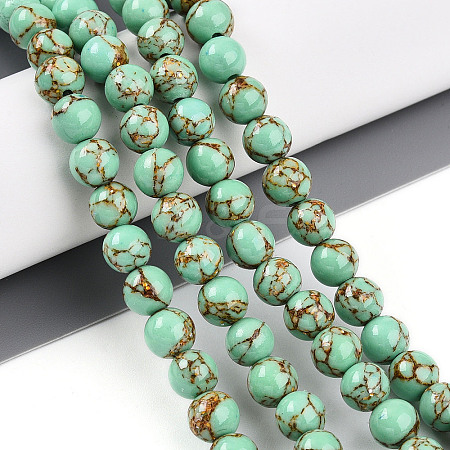 Synthetic Gold Line Turquoise Beads Strands G-A255-A03-02B-1