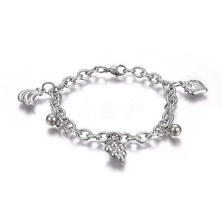 Tarnish Resistant 304 Stainless Steel Charm Bracelets BJEW-L637-18-P-1