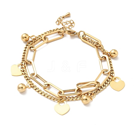 Heart Padlock and Round Ball Charm Multi-strand Bracelet BJEW-G639-21G-1