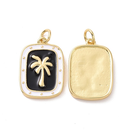 Rectangle with Coconut Tree Pattern Brass Enamel Pendants KK-G435-21G-1