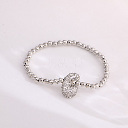 Brass Micro Pave Clear Cubic Zirconia Beaded Stretch Bracelets for Women FS-WG5260F-03-1