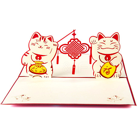 3D Pop Up Fortune Cat Greeting Cards Spring Festival Gifts DIY-N0001-088R-1