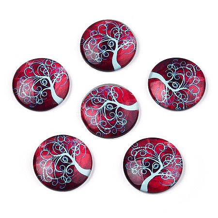 Half Round/Dome Tree Pattern Glass Flatback Cabochons for DIY Projects GGLA-Q037-25mm-M28-04-1