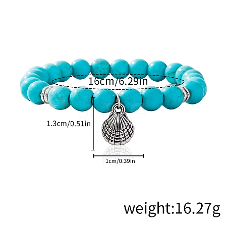 Synthetic Turquoise Beaded Stretch Bracelets PW-WGFC66C-01-1