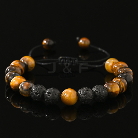 Natural Lave Rock & Tiger Eye Round Beads Braided Bead Bracelets AW3107-2-1