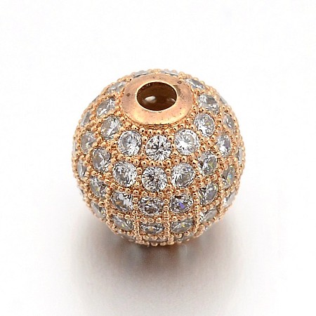 CZ Brass Micro Pave Cubic Zirconia Round Beads ZIRC-L017-01RG-1