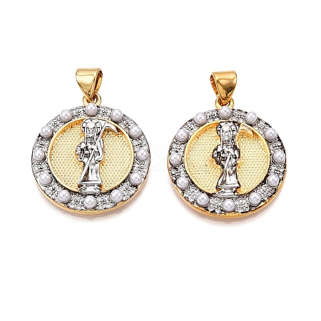 Brass Micro Pave Cubic Zirconia with ABS Imitation Pearl Pendants KK-T070-20G-1