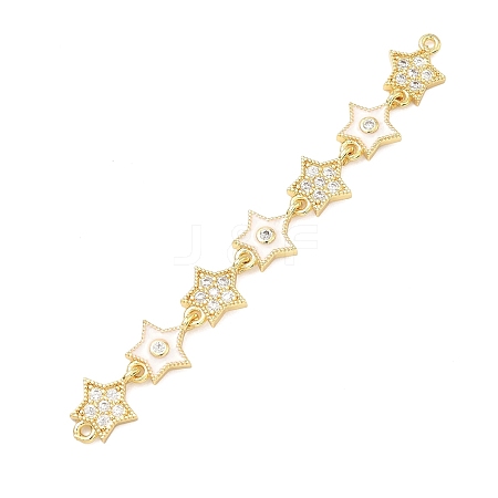 Brass Micro Pave Clear Cubic Zirconia 7 Star Links Connector Charms KK-H539-16G-04-1