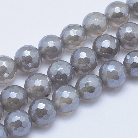 Electroplated Natural Grey Agate Beads Strands X-G-G724-6mm-1