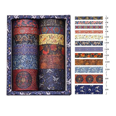 12 Rolls Chinese Style Floral Paper Decorative Paper Tapes Set STIC-H002-02E-1