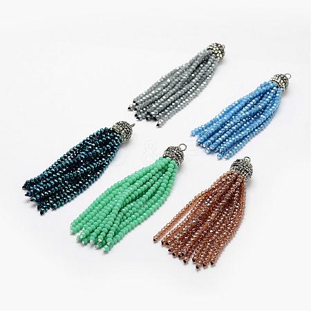 Electroplate Glass Bead Tassel Big Pendants EGLA-P023-1