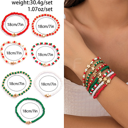 7pcs Christmas Theme Acrylic Seed Beads Stretch Bracelets for Women WG289FB-13-1