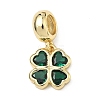Saint Patrick's Day Brass Pave Cubic Zirconia Shamrock European Dangle Charms KK-P345-04G-2