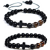 Natural Tiger Eye Round Beaded Braided Bracelets PU7590-4-1