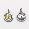 Flat Round with Evil Eye Brass Micro Pave Cubic Zirconia Charms ZIRC-F017-07B-1