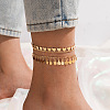 Alloy Flower & Heart Tassel Double Layer Anklets for Women FS-WGDC043-01-4