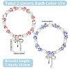 2Pcs 2 Colors Printed Porcelain & Glass Pearl Beaded Stretch Bracelets for Women BJEW-PA0001-11-2