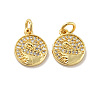 Flat Round with Swan Pattern Brass Micro Pave Clear Cubic Zirconia Charms KK-G425-22-2