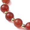 8mm Round Natural Carnelian & 10mm Round Brass Beaded Stretch Bracelets for Women BJEW-JB10557-4