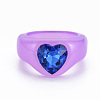 Heart Glass Rhinestone Finger Ring RJEW-T010-16-2