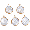 5Pcs Electroplated Natural Keshi Pearl Flat Round Pendants PEAR-HS0001-23-1