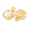 Natural Shell & Brass Square Charms with Snap on Bails KK-P275-10G-2