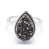 Electroplate Natural Druzy Quartz Crystal Finger Rings RJEW-I055-04P-RS-2