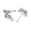 Flower Brass Micro Pave Cubic Zirconia Stud Earring Findings KK-U042-19P-2