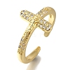 Rack Plating Crucifix Cross Brass Clear Cubic Zirconia Open Cuff Rings RJEW-S411-06G-1