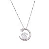 Anti-Tarnish Natural Shell Bunny with Crescent Moon Pendant Necklace with Clear Cubic Zirconia JN1073B-1