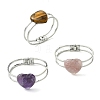Natural Mixed Gemstone Heart Brass Hinged Cuff Bangles BJEW-JB14316-3