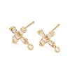 Cross Brass Micro Pave Cubic Zirconia Stud Earrings Finding KK-Z084-02G-1