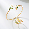 Sunflower Brass Enamel Cuff Bangles & Rings Sets for Women WGC9600-06-1