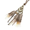Alloy Rhombus with Feather Pendant Necklace with Wood Beads NJEW-P261-06AB-2