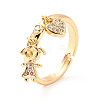 Girl and Heart Cubic Zirconia Charm Adjustable Ring RJEW-C024-07G-3