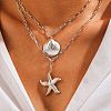 Bohemian Styles 304 Stainless Steel Starfish and Shell Shape Pendant Double Layer Necklaces for Women NJEW-F343-01P-2