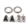 3 Pairs 3 Styles Christmas 304 Stainless Steel Hoop & Studs Earrings Set for Women EJEW-K279-12C-P-2