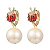 Ladybug with Round Brass Micro Pave Cubic Zirconia Hoop Earrings EJEW-Z164-26G-4