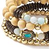 4Pcs 4 Style Natural Flower Amazonite & Synthetic Hematite & Wood Stretch Bracelets Set with Indonesia Beaded BJEW-JB08360-5