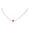 Handmade Flower Printed Porcelain Round Pendant 304 Stainless Steel Satellite Chain Necklaces for Women NJEW-JN06474-5