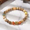 Natural Striped Agate & Wood Round Beads Stretch Bracelets for Men Women BJEW-JB12356-03-1