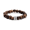 Waxed Natural Bodhi Wood Round Beads Stretch Bracelet BJEW-JB07099-01-4