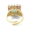 Natural Amazonite & Amethyst Rectangle Adjustable Ring RJEW-B030-01B-02-4