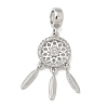 Brass Clear Cubic Zirconia Woven Web/Net with Feather European Dangle Charms KK-U050-01P-1