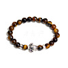 Natural Tiger Eye Round Beaded Stretch Bracelet with Turtle UL4697-1-1