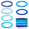6Pcs 6 Styles 8mm Glass Round Beaded Stretch Bracelet Sets BJEW-TAC0021-1