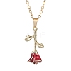 Valentine's Day Alloy Dark Red Enamel Rose Flower Pendant Necklaces NJEW-TA00183-2