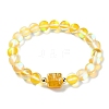 Electroplated Natural Quartz Hexagon & 8mm Synthetic Moonstone Holographic Round Beaded Stretch Bracelets BJEW-JB10922-3